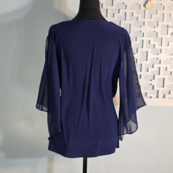 Carmen Marc Valvo Women's Surplice Neck Blouse Top Royal Size L - Picture 2 of 7